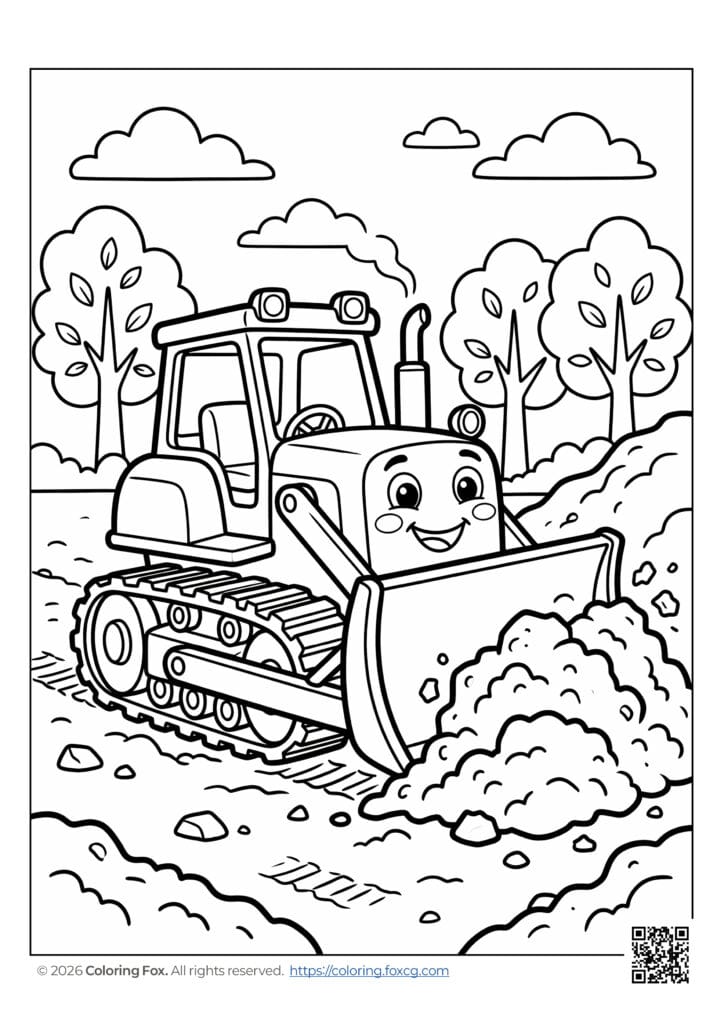 Free Cute Bulldozer Coloring Page: Fun Heavy Equipment Activity for Kids!