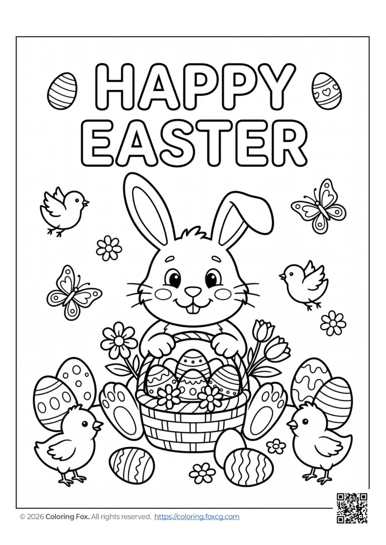 Free Happy Easter Bunny Coloring Page for Kids - Coloring Fox | Free ...