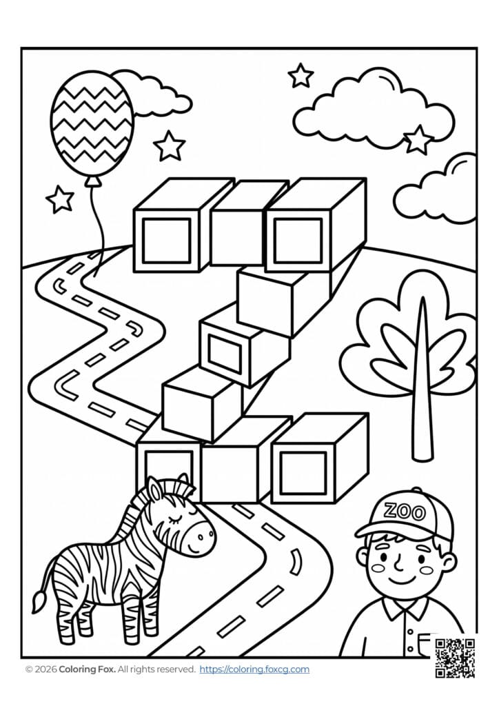 Coloriage Chiffre 2 Gratuit : Apprenez avec un Zèbre et un Gardien de Zoo !