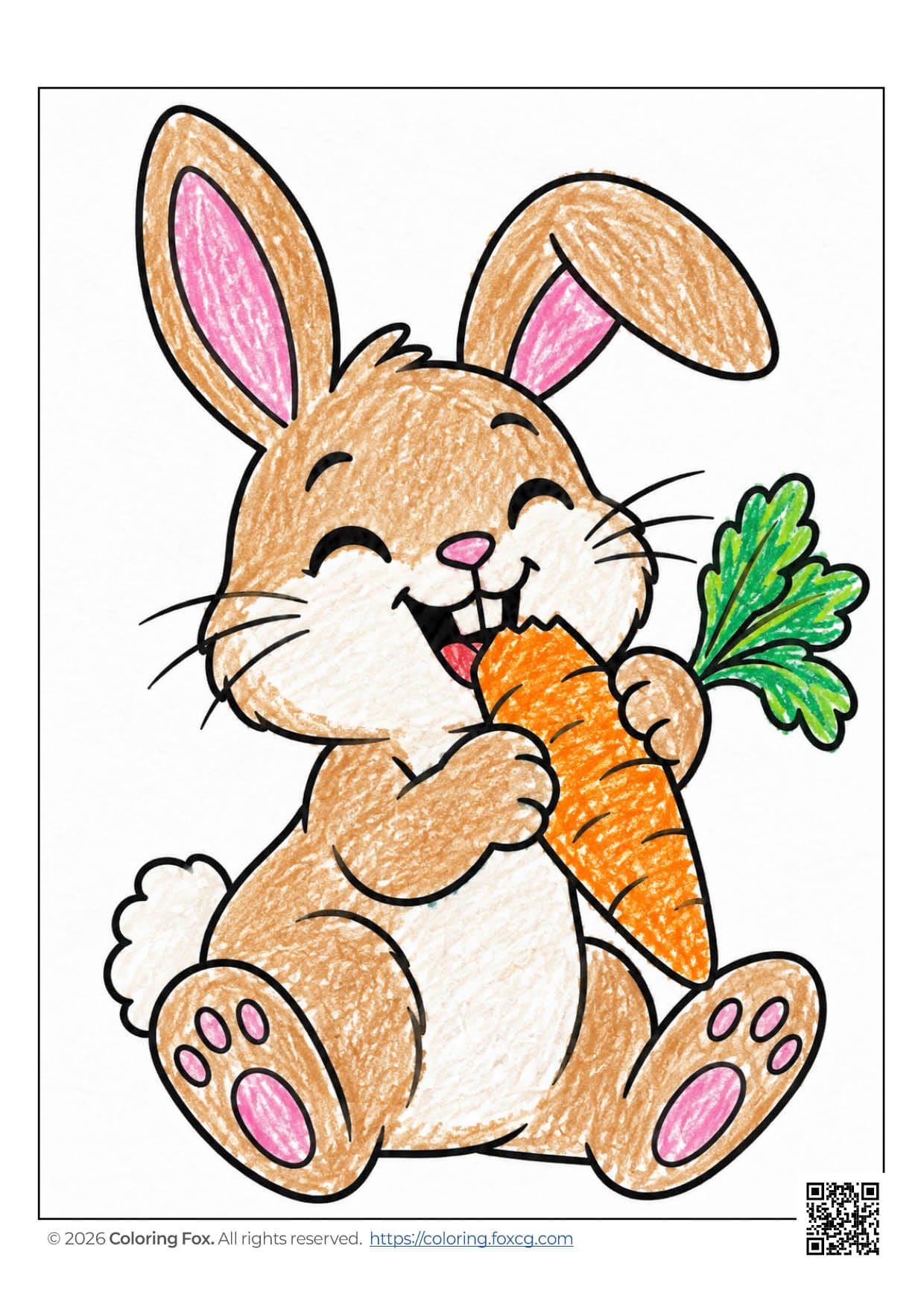 Cute bunny holding a carrot, perfect for a children’s coloring activity.