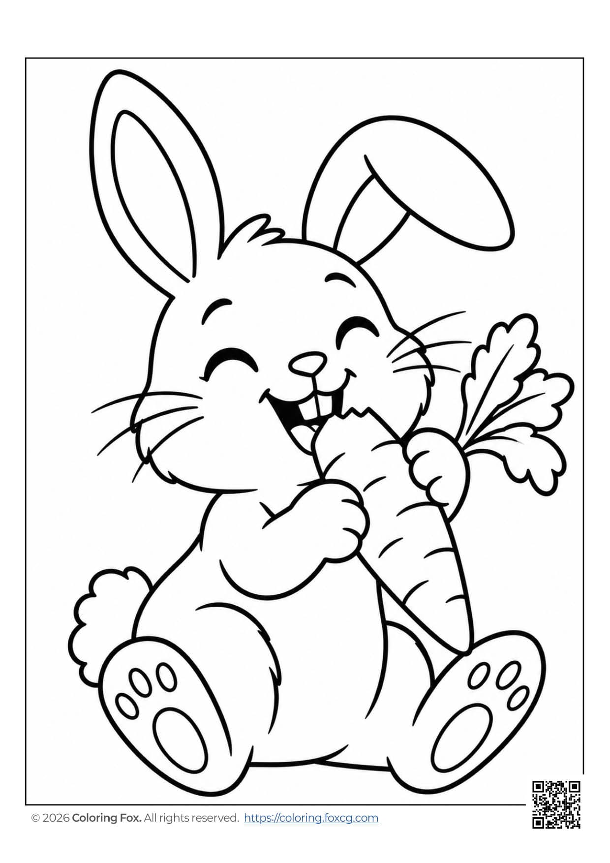 Cute bunny holding a carrot, perfect for a children’s coloring activity.